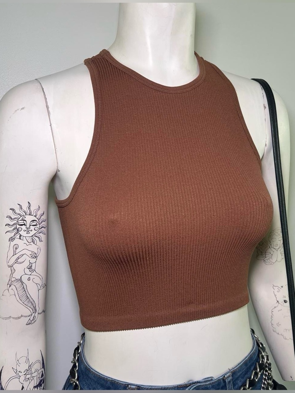 Brown Ribbed Tank Top - Picture 2 of 3